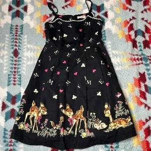 Emily Temple cute Bambi deer print sleeveless dress s small 27" waist - Picture 1 of 10