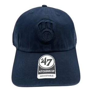 '47 Brand Clean Up Milwaukee Brewers Hat Cap Strapback Navy Blue Adjustable MLB - Picture 1 of 8