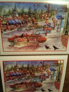 lot of 2 BEAUTIFUL CHRISTMAS CARDS STREET SCENE WINSLOW WASHINGTON