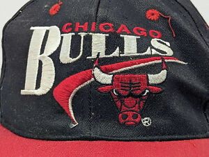 Vintage 1990s Chicago Bulls Snapback Hat MJ Black & Red Throwback Retro Youth
