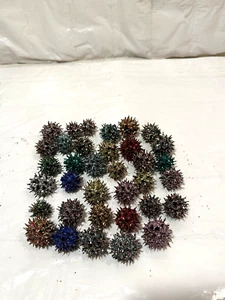 35 Vtg MCM Xmas Putz Red Aqua Green Gold Glitter SweetGum Balls Putz Decorations - Picture 1 of 5