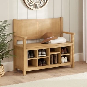 Marbury Oak Monks Hallway Bench with Shoe Storage - Hall Seating Furniture OAK69 - Picture 1 of 11