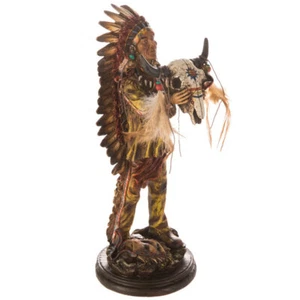 Native American With Skull Statue. Gorgeous Resin Piece of Art, - Bild 1 von 3