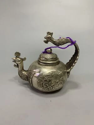 Chinese Antique White Bronze Phoenix Pot Statue Ornament - Image 1 of 4