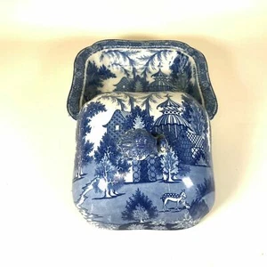 Rare Circa 1830 Staffordshire Blue & White Deer Pagoda Decorated Vegetable Turee - Picture 1 of 10