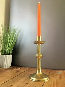 ENGLISH ANTIQUE GOTHIC REVIVAL BRASS ALTAR CANDLESTICK CANDLE HOLDER PUGIN STYLE - Picture 1 of 10