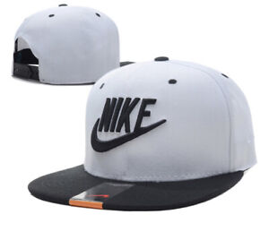 NIKE Embroidered Logo WHITE/BLACK Flat Adjustable Snapback Cap Hat NWOT