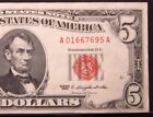 USA 5 $ 1963 A01667695A # ÉTATS-UNIS billet ROUGE billet Lincoln dollar argent