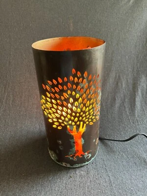 Lámpara Cristales de Sal Rosa del Himalaya, Soporte Filigrana Cobre Iluminado 12" Alto Foto 1 de 4