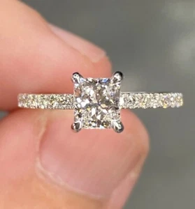 1.30 Ct Diamond Engagement Ring IGI GIA Lab Created 18K White Gold Princess Cut - Picture 1 of 11