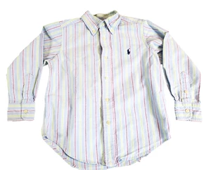 Ralph Lauren Boys 4T Button Down Shirt Long Sleeve Blue Striped 100% Cotton  - Picture 1 of 6