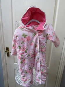 Feu Follet Corduroy Pramsuit 6-9m Pink Floral Snowsuit French Padded Quilted - Picture 1 of 4