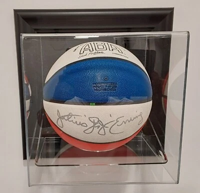 Julius Erving Autographed ABA Basketball with Wall Mounted Display Case - Image 1 of 4