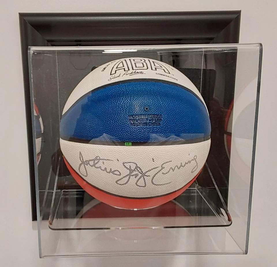 Julius Erving Autographed ABA Basketball with Wall Mounted Display Case - Image 1 of 4