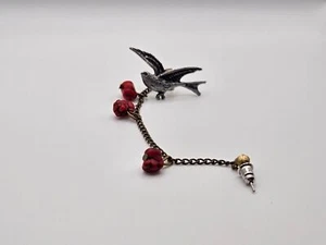 Bird Cuff Earrings Clip On and Stud Red Stones Chain - Picture 1 of 3