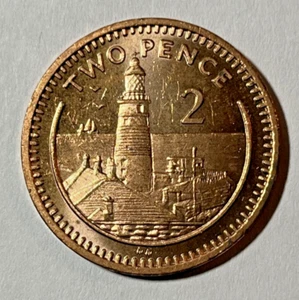 1988 Gibraltar 2 pence Coin Europa Point Lighthouse - Picture 1 of 2