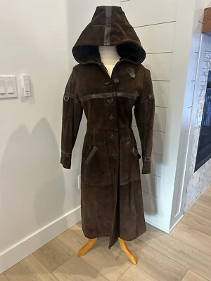 Hermosa chaqueta larga vintage de cuero gamuza real marrón chocolate años 70 Foto 1 de 4