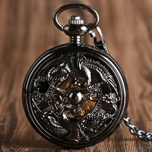 Antique Hollow Cranes Case Men Mechanical Hand-wind Pocket Watch Pendant Chain - Picture 1 of 10