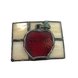Hebilla de cinturón de vitral vintage roja manzana hecha a mano única en su tipo - Imagen 1 de 10
