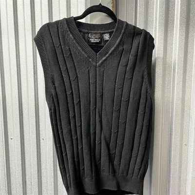 Chaleco Suéter Greg Norman Para Hombre Pequeño Negro Tejido con Cable Cuello en V Golf Foto 1 de 4