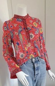 Boho Lovebird Blouse/Top Sz 8/10 Red Floral/Bird Print L/Sleeves - Picture 1 of 13