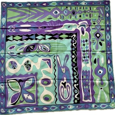***Vtg ICONIC GEOMETRIC Print EMILIO PUCCI HAND ROLLED  SILK SQUARE SCARF 35" ** - Image 1 of 4