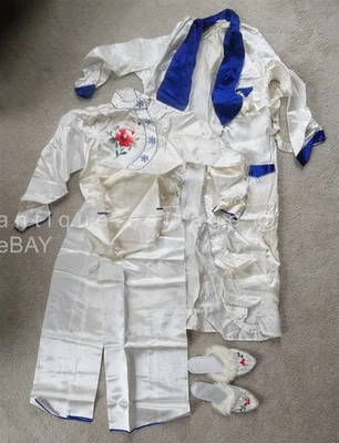 винтажный китайский шелк атлас халат и пижамы и тапочки вышитый цветочный мех - Изображение 1 из 4