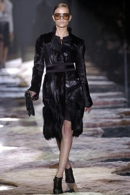 DDP Stunning Authentic Gucci Tom Ford Black Goat Fur Belted Coat Size 40 - Image 1 of 4