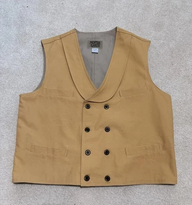 Chaleco Frontier Classics Para Hombres Grande Bronceado Doble Pecho Chal Cuello Hebilla Espalda Foto 1 de 4