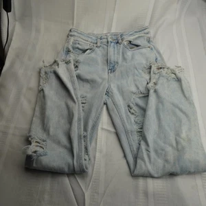 American Eagle Jeans Womens 4 Light Wash Mom Jean Ripped Distressed Stretch - Picture 1 of 12