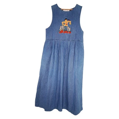 Винтажное джинсовое платье Karen Scott Scarecrow с вышивкой осень урожай 100% хлопок размер S - Изображение 1 из 4