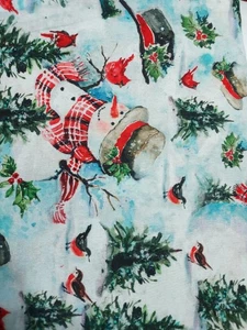 WINTER SNOWMAN CHRISTMAS FABRIC PRINT COTTON  1 YARD 36X44 - Picture 1 of 1