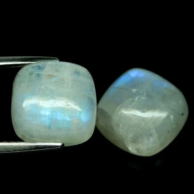 10.31 CT. Unheated Pair Blue Rainbow Moonstone India Cushion Cabochon - Image 1 of 4