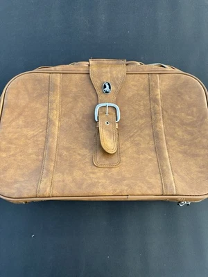 Vintage Mercury Brown Hard Shell Faux Leather Suitcase Luggage Made in Italy - Image 1 of 4
