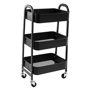 Makeup Cart, Movable Rolling Organizer Cart 3 Tier Metal Utility Cart Black - Picture 1 of 8