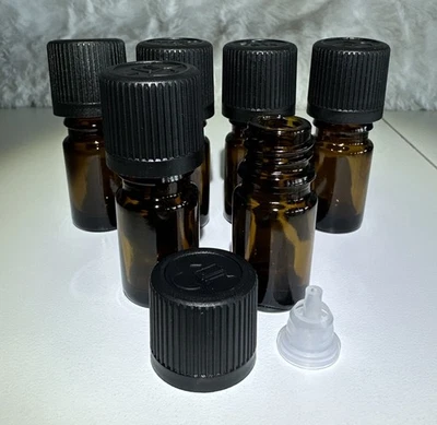 6 botellas de vidrio ámbar de 5 ml de aceite esencial doTerra + tapas genéricas resistentes a los niños Foto 1 de 4