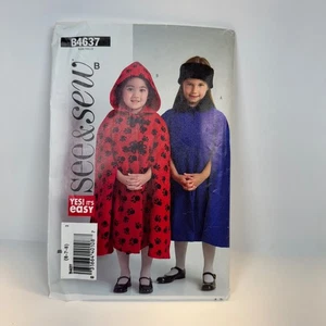 See & Sew Sewing Pattern B4637 Girls Cape Child Sz 6-8 Hood Poncho Costume Uncut - Picture 1 of 6