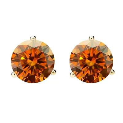 14K Gold GRA CertifiedD-VVS1 Orange Moissanite ScrewBack Stud Earrings - Image 1 of 4