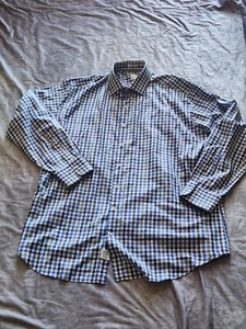 Men's Peter Millar Blue Purple White Striped Plaid Cotton Button Down Shirt XL - Picture 1 of 11