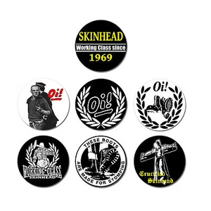 BUTTON SKINHEAD Set 7 Stk NEU 2,5cm Oi! Skinhead Oi Punk Working Class Punkrock - Foto 1 di 1