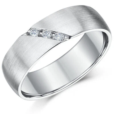 Anillo de boda de diamantes de paladio 950 de 6 mm acabado mate en forma de corte con sello del Reino Unido Foto 1 de 4