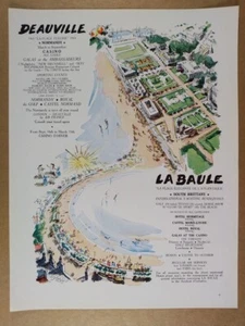 Deauville & La Baule Francia 1965 turismo ilustración en color anuncio impreso vintage - Imagen 1 de 1