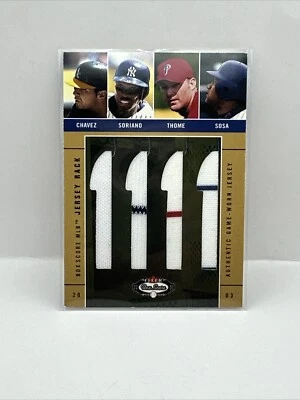 Camiseta Fleer Box Score 2003 Rack Quad Eric Chávez Alfonso Soriano Jim Thome Salón de la fama Foto 1 de 2