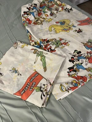 VINTAGE WALT DISNEY MICKEY MOUSE CLUB TWIN SIZE SHEET SET Peter Pan Bambi 1970's - Image 1 of 4