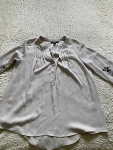 Simply Vera Vera Wang Women Sheer Embroidered Long Sleeve Blouse Gray Petite PS - Picture 1 of 10