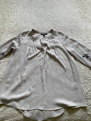 Simply Vera Vera Wang Women Sheer Embroidered Long Sleeve Blouse Gray Petite PS - Image 1 of 4