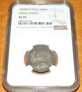 1850R PAPAL STATES ITALY IV 20BAI Baiocchi  NGC VF35  VF 35 Certified Coin  - Picture 1 of 4