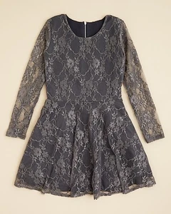 AQUA Girls' Lace Casual/Party Dress, Gray, Size Medium - Picture 1 of 1