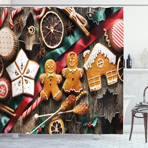 Gingerbread Man Shower Curtain Biscuits Rustic Print for Bathroom - Picture 1 of 8