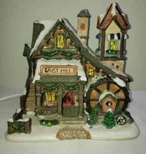 RETRO 2004 HOLIDAY TIME " GRIST MILL" PORCELAIN LIGHTED HOUSE - Picture 1 of 12